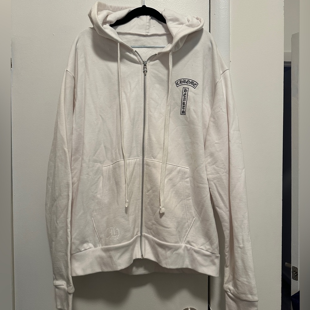 Chrome Hearts Off-White Zip-Up Hoodie with Embroidered Detail